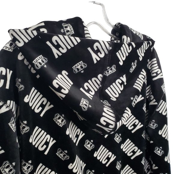 Juicy Couture Size L Jumpsuit Hoodie Velour Jogger Zip Up Pockets Logo Print Y2K - Picture 13 of 15